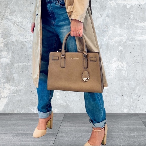 Michael Kors Dillon Satchel Tote Crossbody Bag Saffiano Leather Gray - Picture 16 of 16